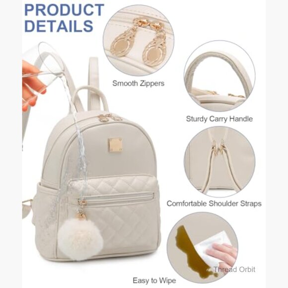 Mini Plaid Vegan Leather Backpack Daypack with Multiple Pockets main image 4